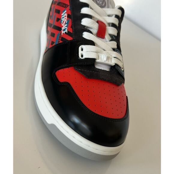 Versace Greca Men’s Leather Black/Orange Red Sneakers 10 US (43) 1013377 IT NIB - Picture 4 of 15